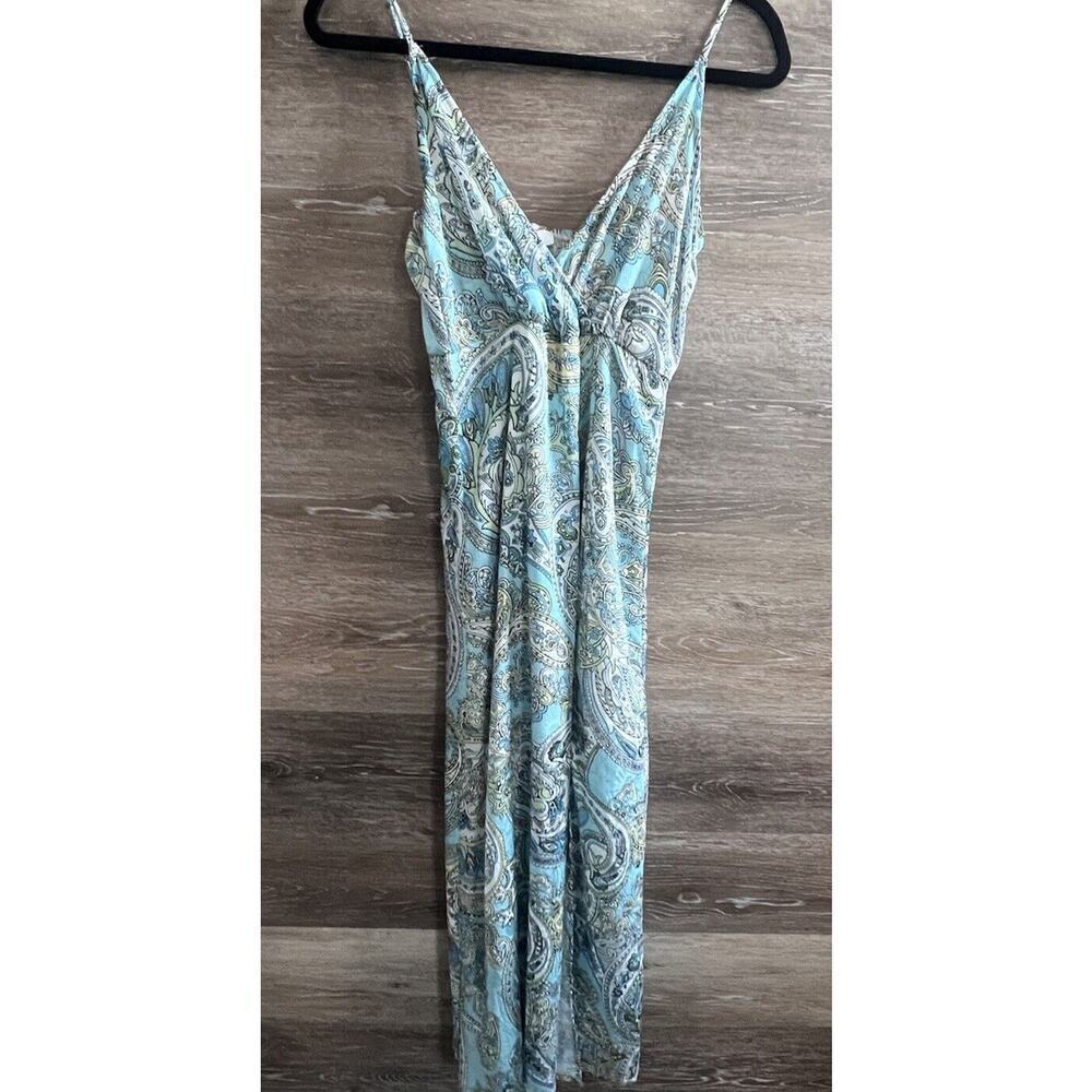Y2K Slip Dress Paisley Blue Turquoise Mid Cami Size Small NSR Nordstrom V Neck